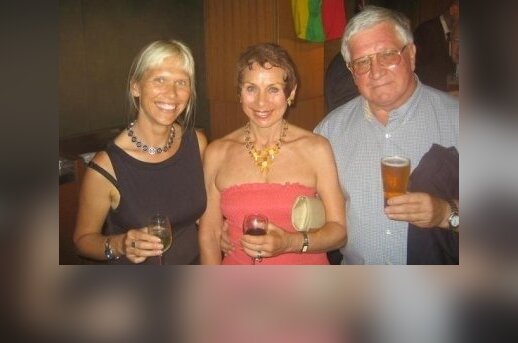 Fiona Katauskas (left) with a friend (middle) and her father Donatas (right) at an Independence Day celebration at New South Wales Parliament House.