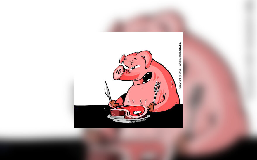 Maistas, valgymas, apsirijimas, kiaulė - karikatūra