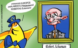 Europiukas domisi istorija ir Parlamente randa Roberto Schumano - pirmojo EP pirmininko portretą. Jis EP vadovo 1958-1960 m. Tuo metu EP narius dar deleguodavo valstybės narės. Demokratiškai EP nariai pradėti rinkti 1979 m.