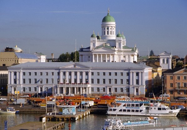 View to Market Square on Waterfront and Lutherian Cathedral, Helsinki, Finland, Scandinavia, Europe