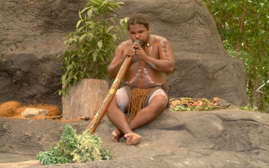 Australijos aborigenas groja liaudies instrumentu
