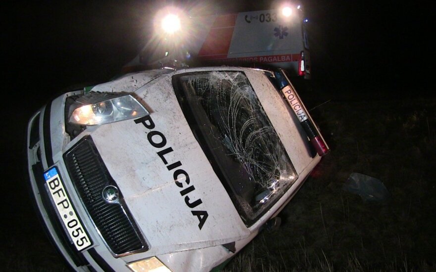 Перевернулся полицейский автомобиль, объезжавший сбитую лису