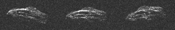 Trijose Arecibo radaro spektro teleskopo užfiksuotose 2011 UW158 nuotraukose matoma 4 minučių atkarpa iš 37 minutes trunkančio sukimosi periodo. Vienas paveikslėlio taškas atitinka 7,5 metro. Asteroido paviršius primena migdolo riešutą, kuriame išilgai as