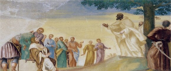 „Šv. Brunonas pamokslauja pagonių karaliui“.Dail. M.A.Palonio ( ital. Michele Arcangelo Palloni, 1637 – 1712) freska iš Pažaislio vienuolyno fundatoriaus Kristupo Zigmanto Paco( 1621 – 1684) užsakytų freskų ciklo ( tarp 1678 – 1685 m.) apie misionieriaus šv.Brunono Bonifaco (vok. Brun von Querfurt; ~ 974 – 1009) misiją Lietuvoje.