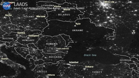 Rusijos užpulta Ukraina aptemo. NASA LAADS nuotr. 