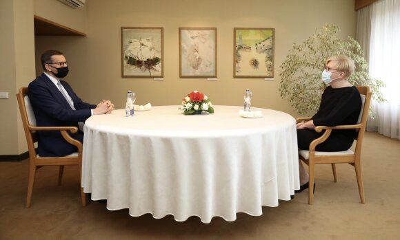 Meeting between Lithuanian Prime Minister Ingrida Šimonytė and Polish Prime Minister Mateusz Morawieckis.  (Photo by Dainius Labutis (ELTA))