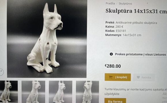 Antikvariato parduotuvėje šneki moteris, įtariama, pavogė senovinę pitbulio skulptūrą
