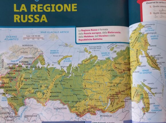 Itališkame geografijos vadovėlyje Lietuva yra priskirta Rusijai.