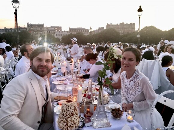   Modest Meškė and Šarūnas Meškys at Dinner in White Paris 