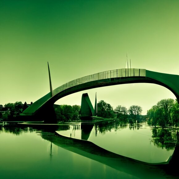 Images created by the Midjourney app (#statue on the green bridge # neris river # Vilnius city)
