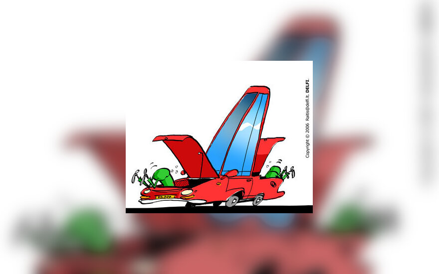 Techninė apžiūra, automobilis - karikatūra
