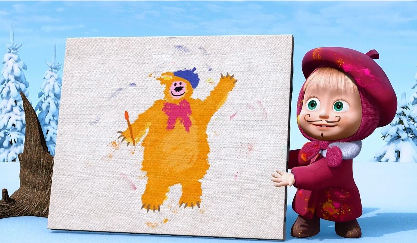 Маша и медведь разноцветной краской. Маша и медведь Маша художник. Маша и медведь Маша рисует.