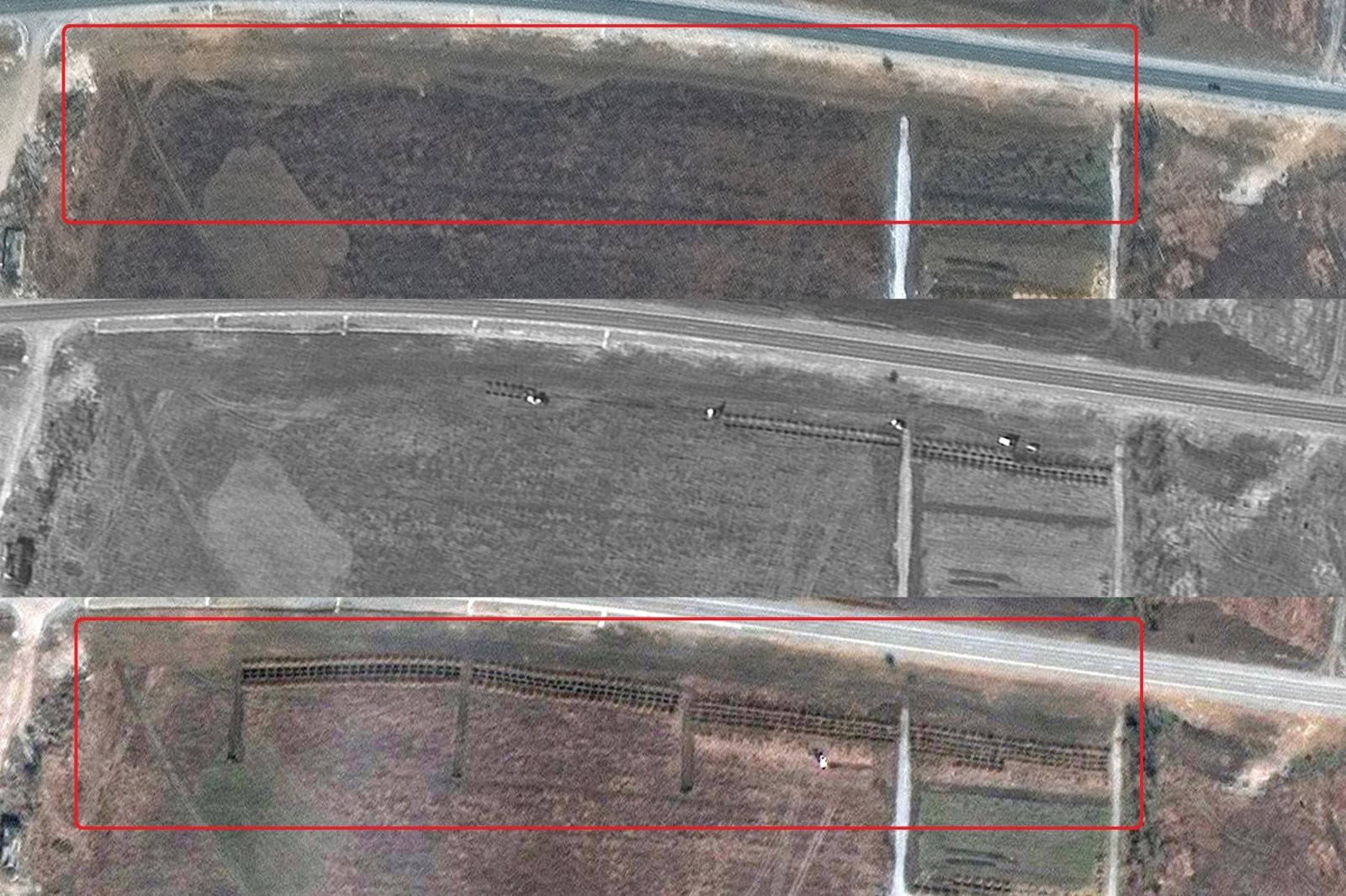 En romsatellitt som fløy over Ukraina oppdaget en massegrav – tre fotballbaner lang